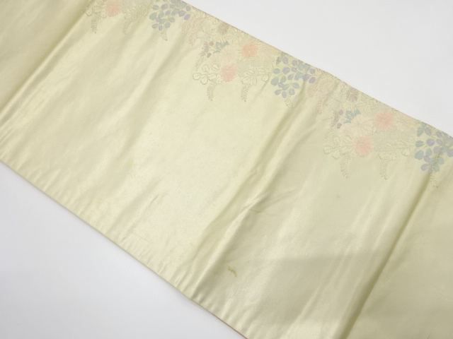 JAPANESE KIMONO / ANTIQUE FUKURO OBI / SILK / WOVEN AUTUMN FLOWERS